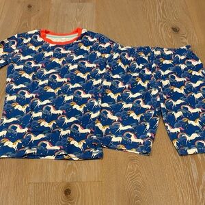 Mini Boden Size 7 Kids Blue Unicorn Set.